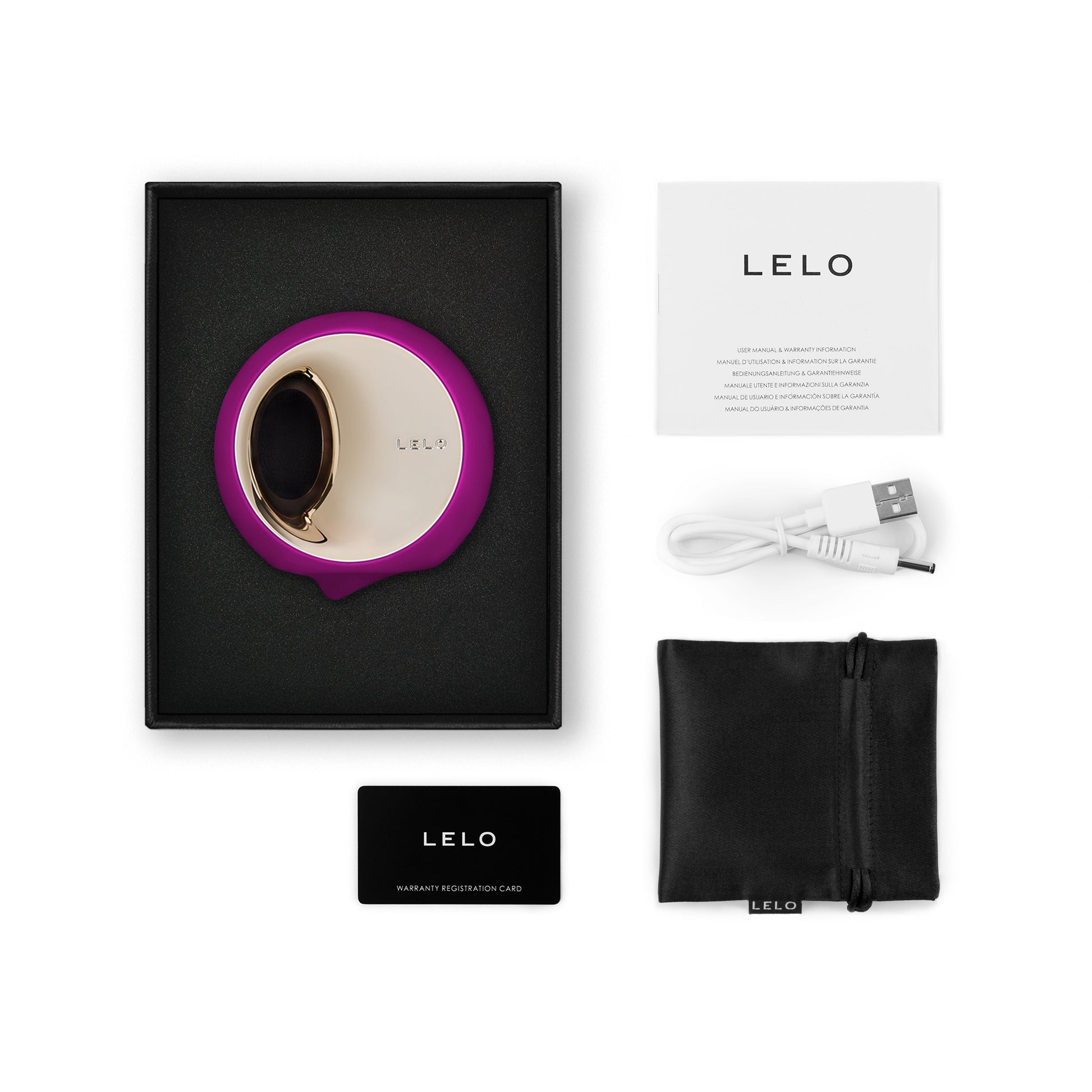Lieferumfang des LELO ORA 3 mit Zubehör und Aufbewahrung