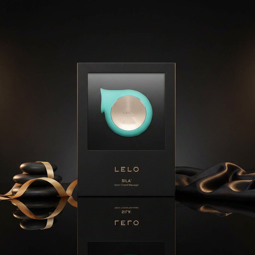 LELO SILA Schallwellenvibrator Verpackung mit türkisfarbener Produktabbildung