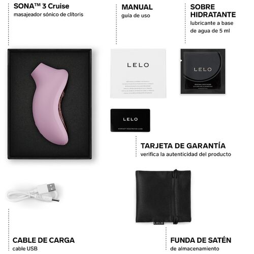 LELO SONA 3 Cruise mit Zubehör und Verpackungsinhalt