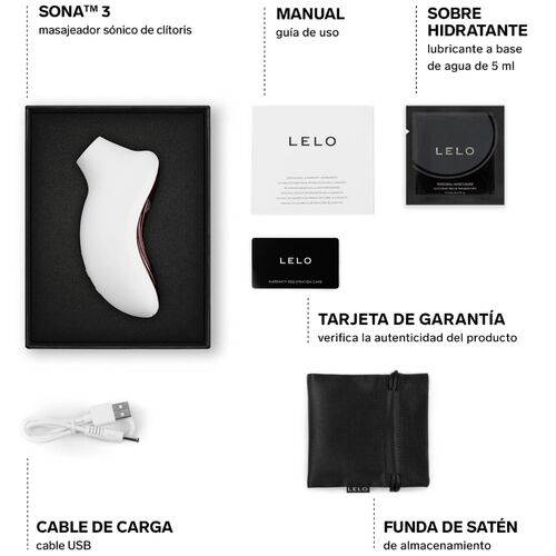 LELO SONA 3 Verpackung mit Zubehör und Produktübersicht