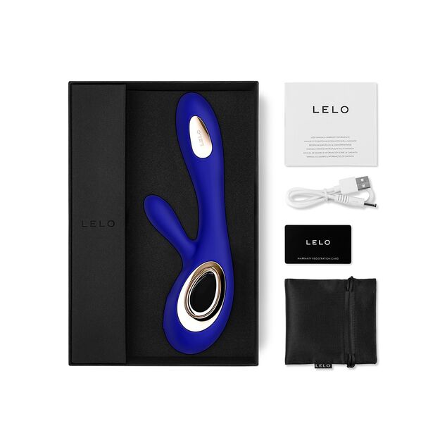 LELO Soraya Wave Rabbit Vibrator in Blau mit Verpackung und Zubehör