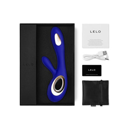 LELO Soraya Wave Rabbit Vibrator in Blau mit Verpackung und Zubehör