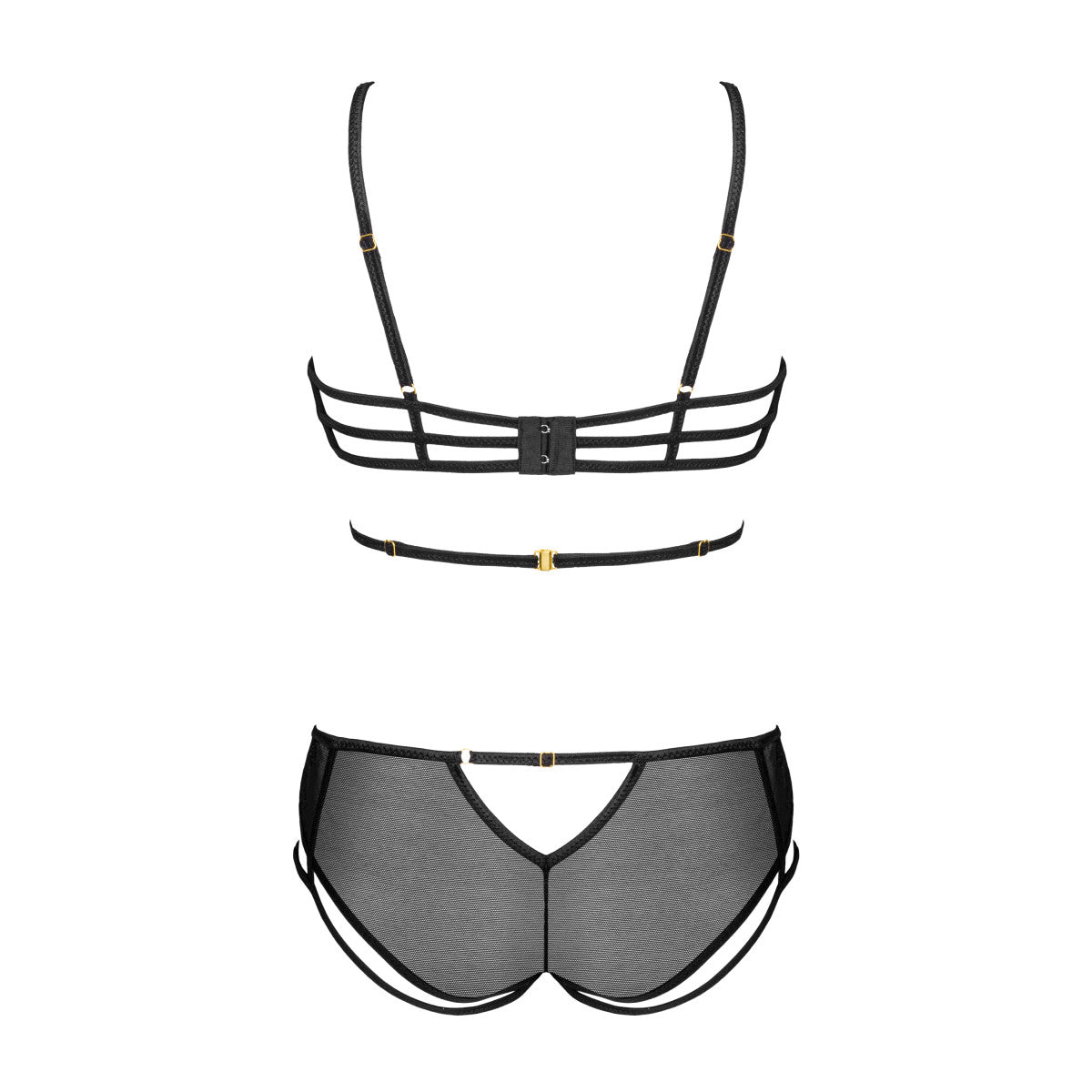 LivCo Corsetti Fashion Eliana schwarzes Dessous-Set in Rückansicht mit schmalen BH-Trägern, Rückenverschluss und passendem Slip