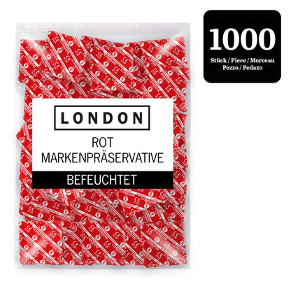 LONDON Feucht Kondome 56 mm mit Erdbeeraroma – Großpackung mit roten einzeln verpackten Kondomen