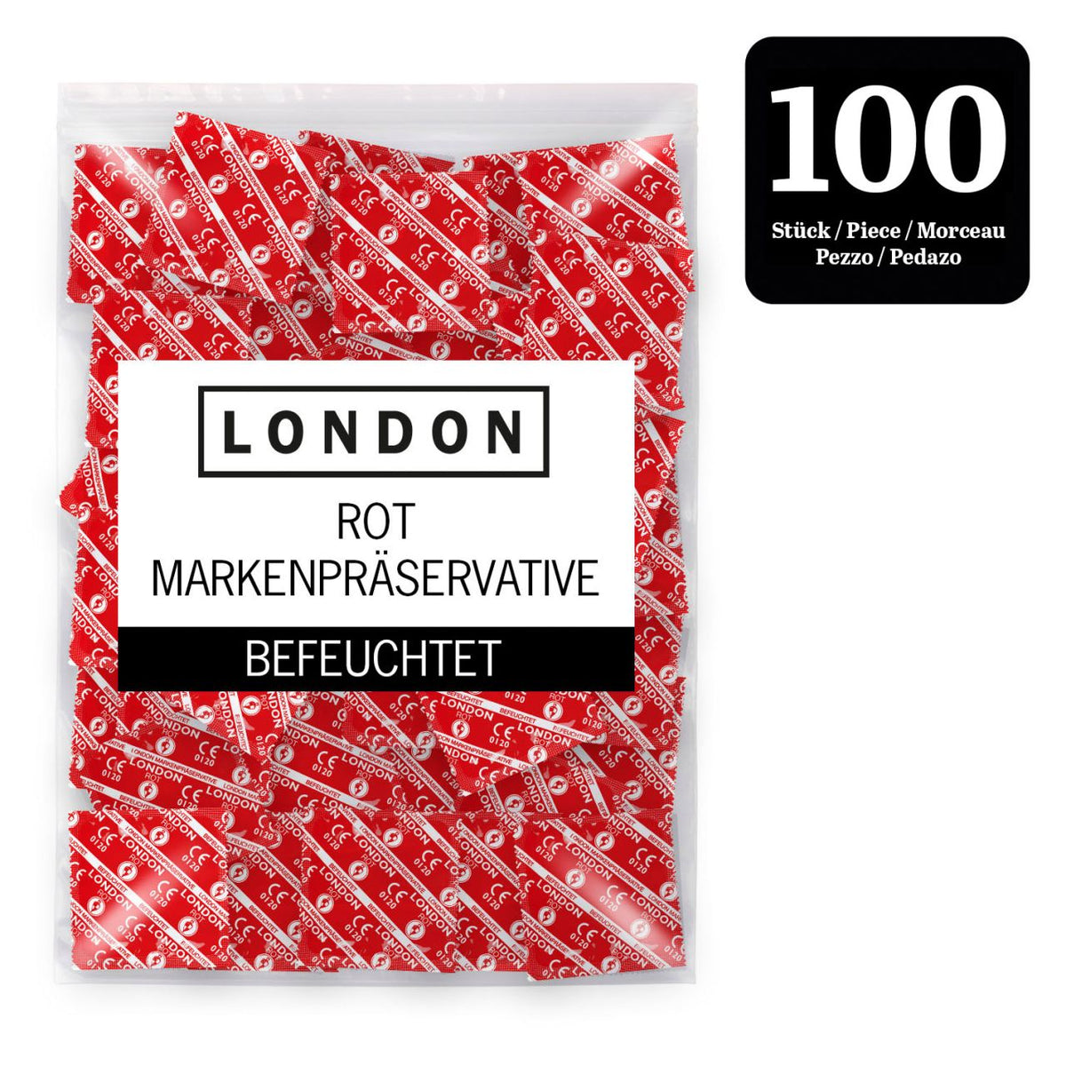 LONDON Feucht Kondome 56 mm mit Erdbeeraroma – kleinere Packung mit sichtbaren roten Einzelverpackungen