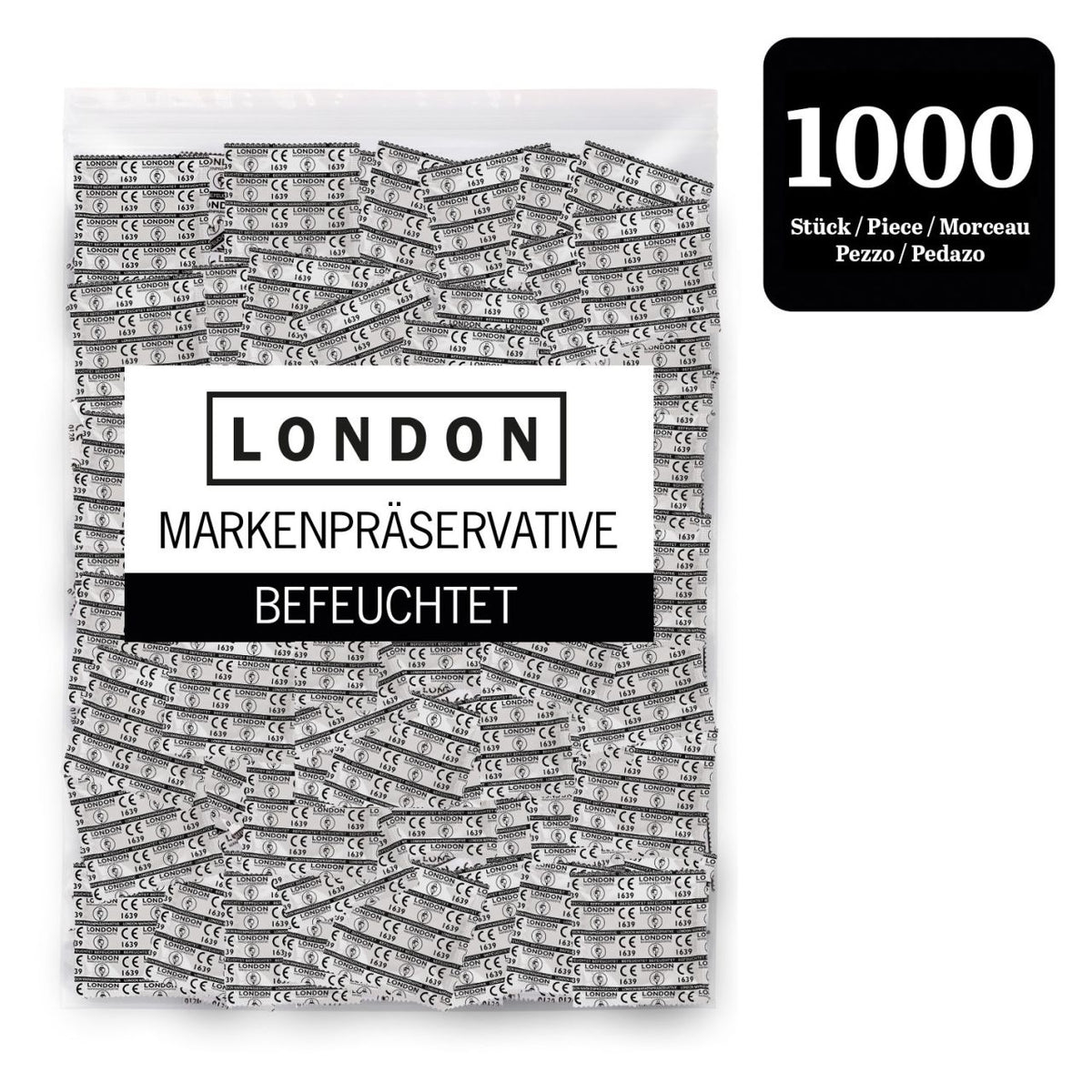 LONDON Q 600 Feucht Kondome 52 mm – weitere Ansicht der Packung mit einzeln verpackten Kondomen