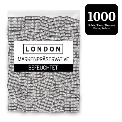 LONDON Q 600 Feucht Kondome 52 mm – weitere Ansicht der Packung mit einzeln verpackten Kondomen