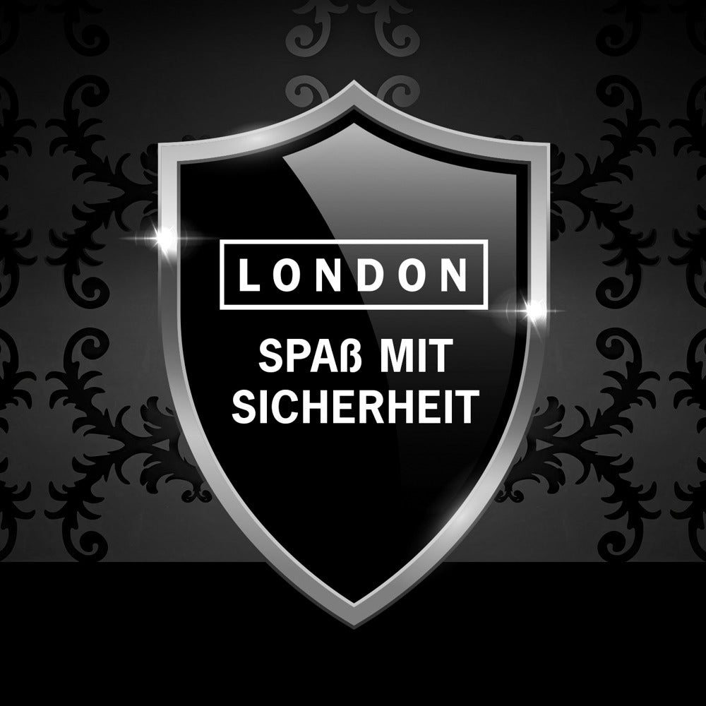LONDON Q 600 Feucht Kondome 52 mm – schwarze Produktgrafik mit Qualitätshinweis