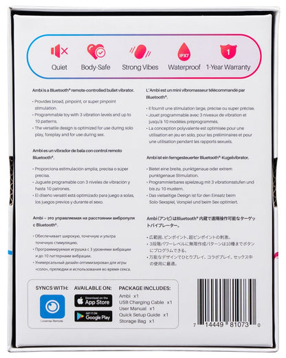 Rückseite der Lovense Ambi Verpackung mit Produktinformationen
