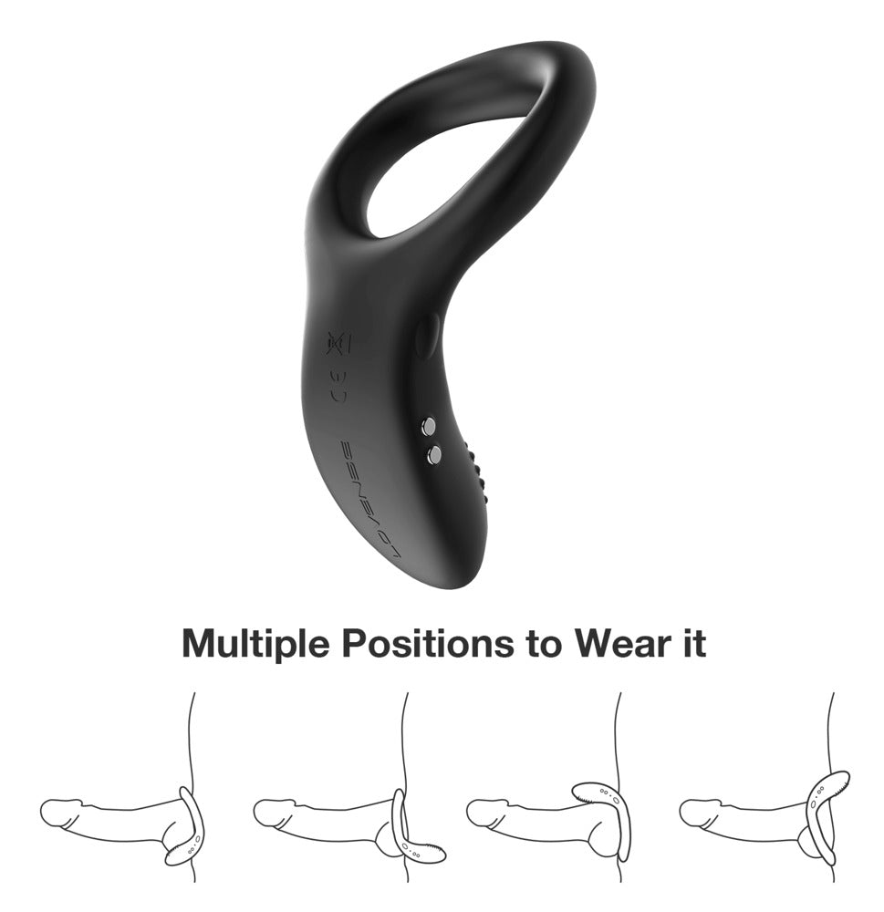 Lovense Diamo Vibro-Penisring aus schwarzem Silikon in seitlicher Produktansicht