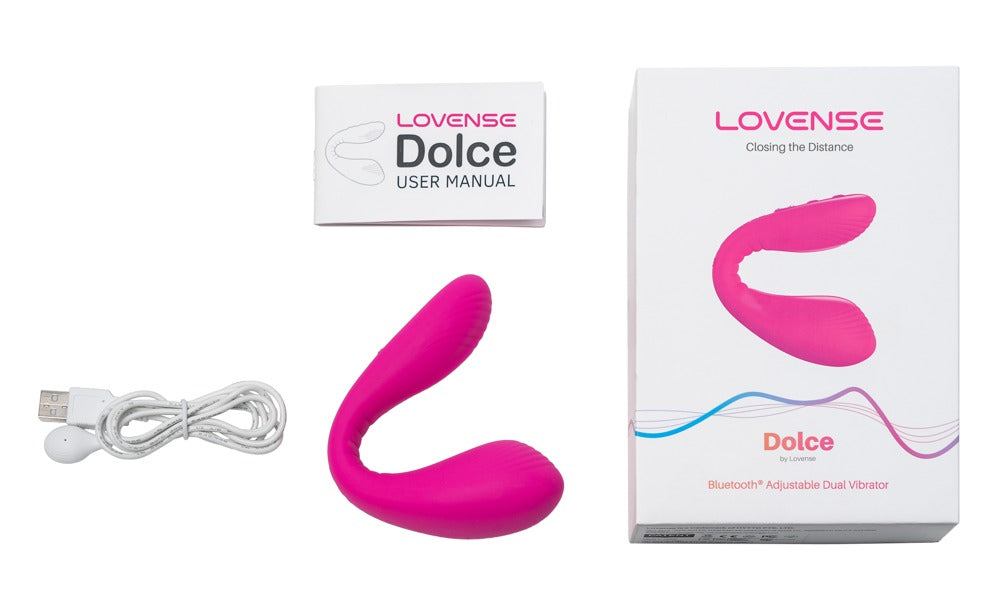 Lieferumfang des Lovense Dolce mit USB-Ladekabel und Verpackung
