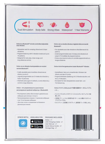 Rückseite der Originalverpackung des Lovense Dolce mit Produktinformationen