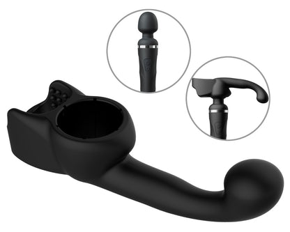 Lovense Domi Male Attachment mit Darstellung der Kompatibilität und Anwendung auf dem Lovense Domi Massager.