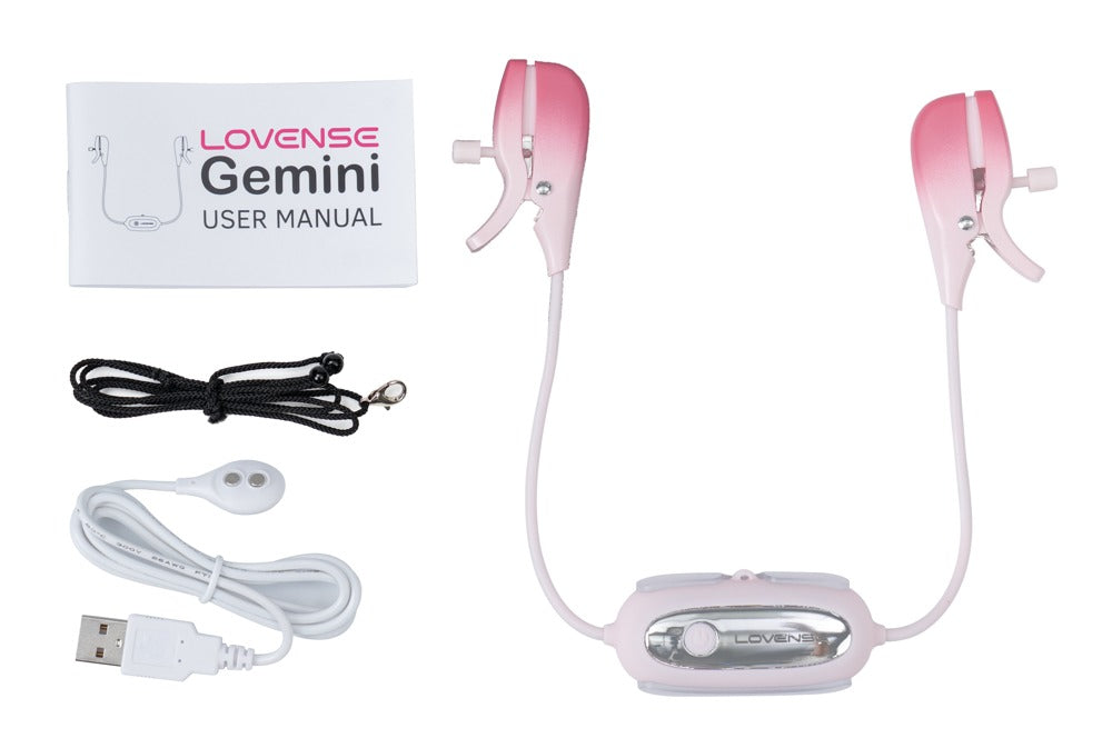 Lovense Gemini Lieferumfang mit Nippelklemmen, Zubehör und Verpackung
