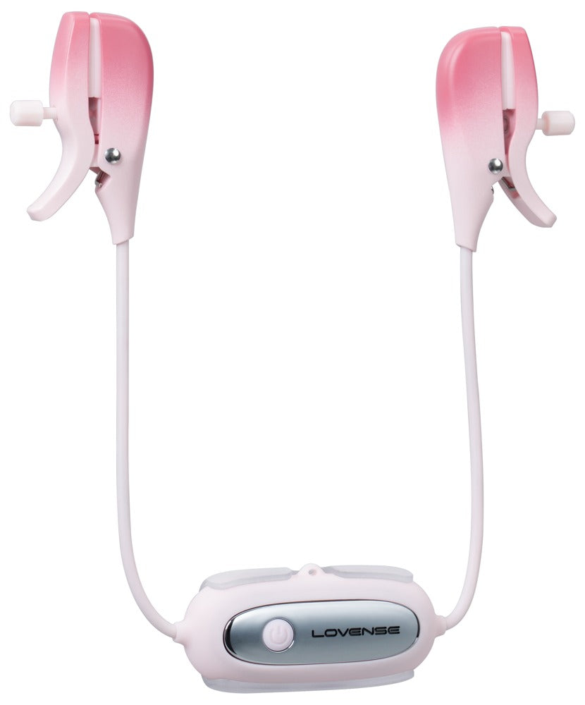 Lovense Gemini Nippelklemmen mit Verbindungskabel und Steuereinheit in Seitenansicht
