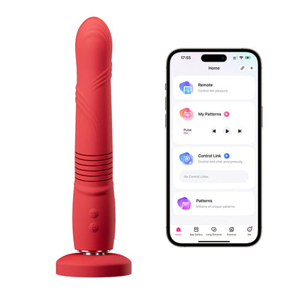 Lovense Gravity Stoßvibrator in Rot mit App-Steuerung und Produktansicht