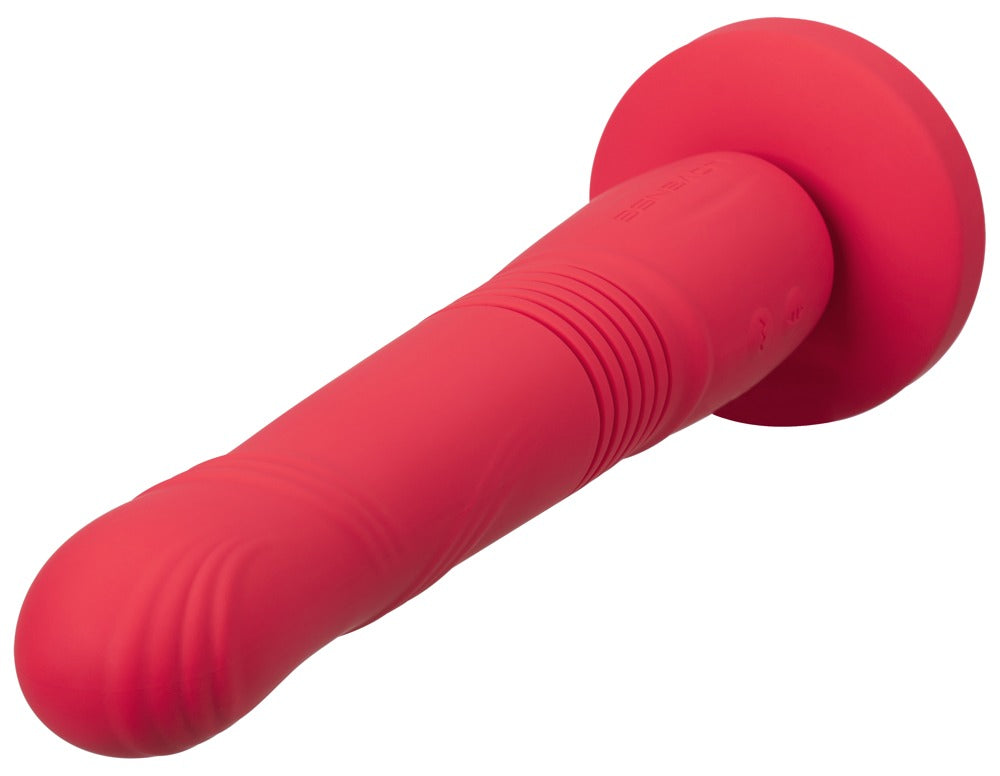 Nahaufnahme des Lovense Gravity Stoßvibrators mit roter Silikonoberfläche