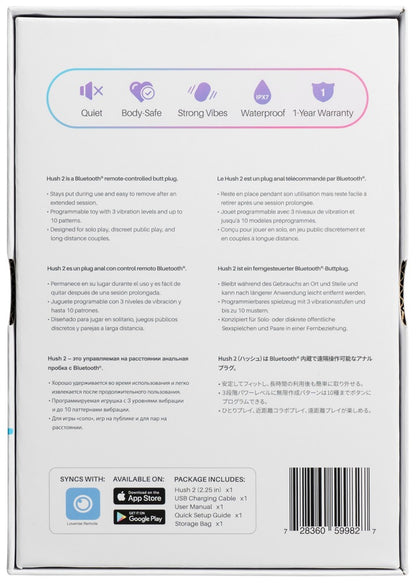 Rückseite der Verpackung des Lovense Hush 2 XS mit Produktinformationen