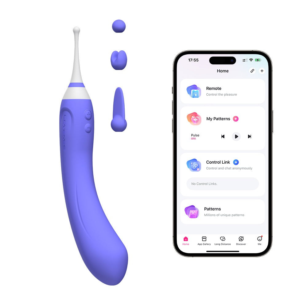 Lovense Hyphy Doppelmotor-Vibrator mit Smartphone-App und drei austauschbaren Silikonaufsätzen