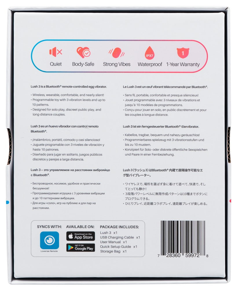 Lovense Lush 3 Produktinformationen auf der Verpackungsrückseite