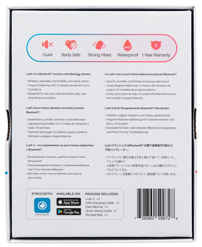 Lovense Lush 3 Produktinformationen auf der Verpackungsrückseite