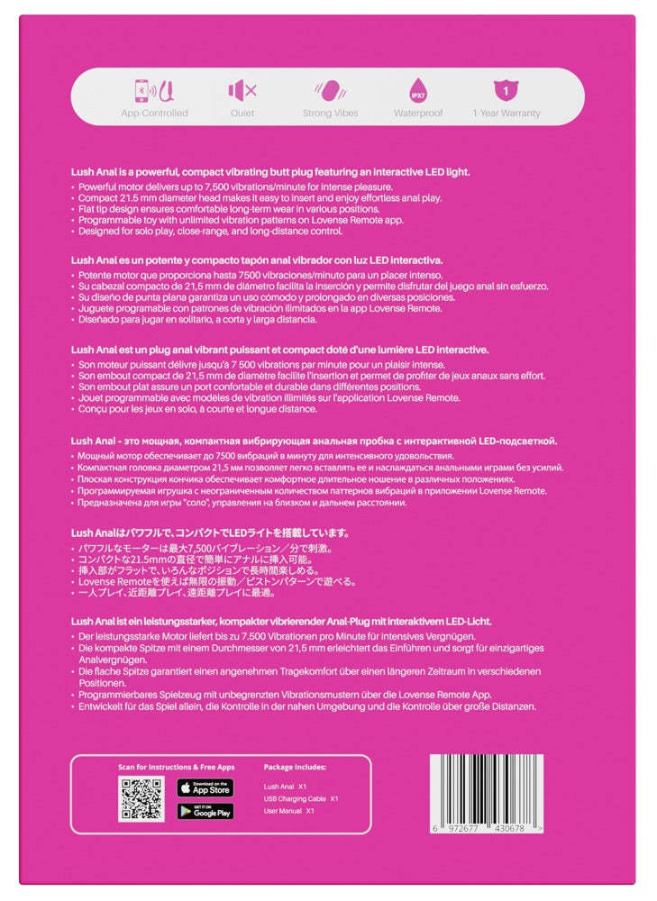 Originalverpackung Lovense Lush Anal Rückseite mit Produktinformationen