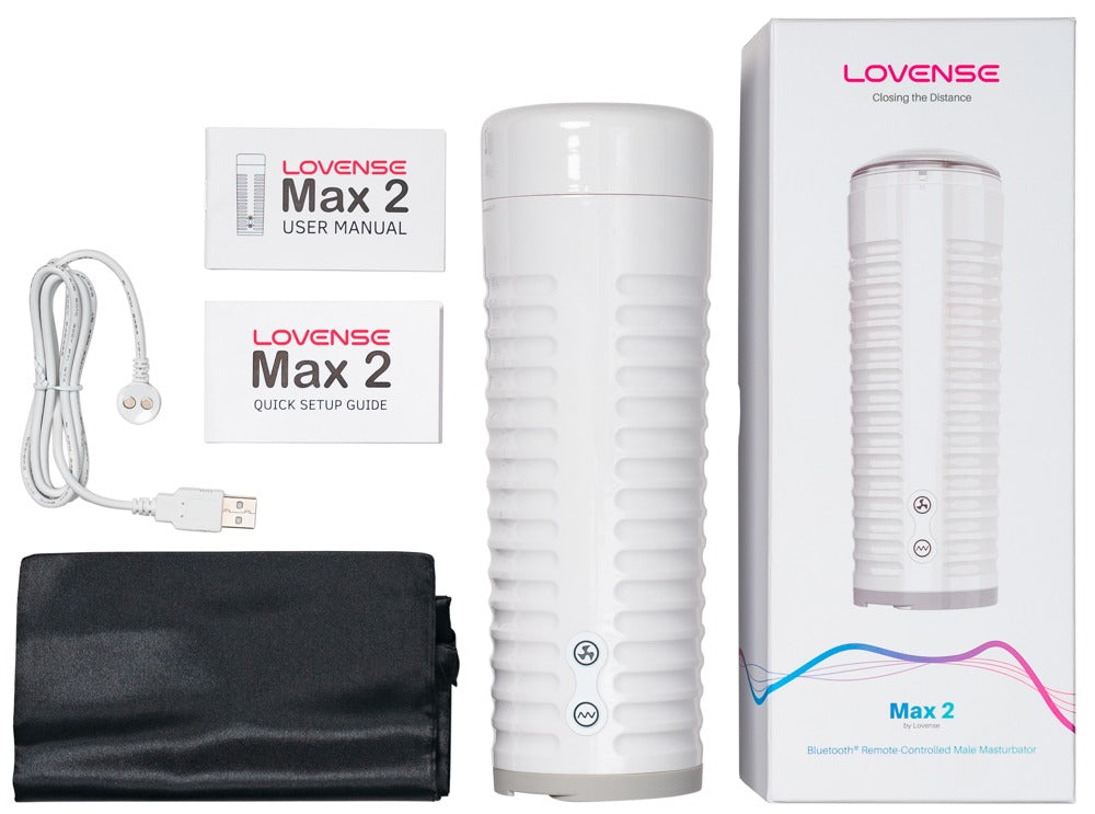 Lieferumfang des Lovense Max 2 mit Masturbator, Verpackung und Zubehör