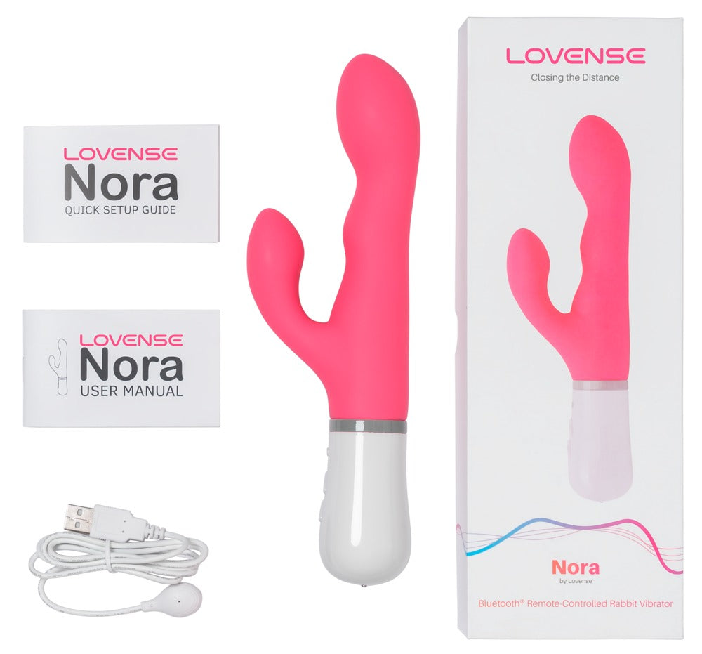 Lovense Nora Rabbit Vibrator mit Verpackung und USB Ladekabel im Lieferumfang