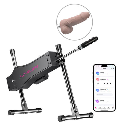Lovense Sex Machine mit App-Steuerung und zwei Silikon-Dildos in der Gesamtansicht
