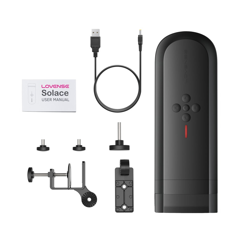 Lovense Solace Lieferumfang mit USB-Ladekabel und Zubehör