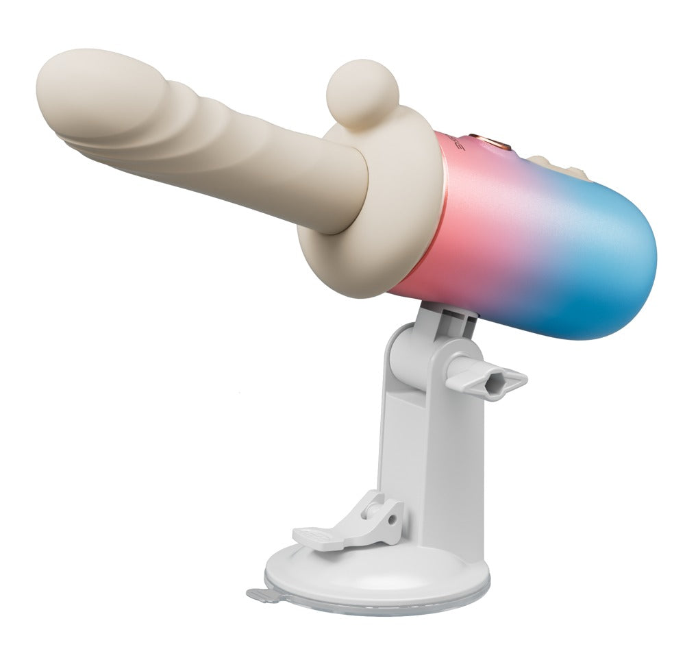 Lovense Spinel Stoßvibrator in Seitenansicht mit Aufsatz und Saugfuß