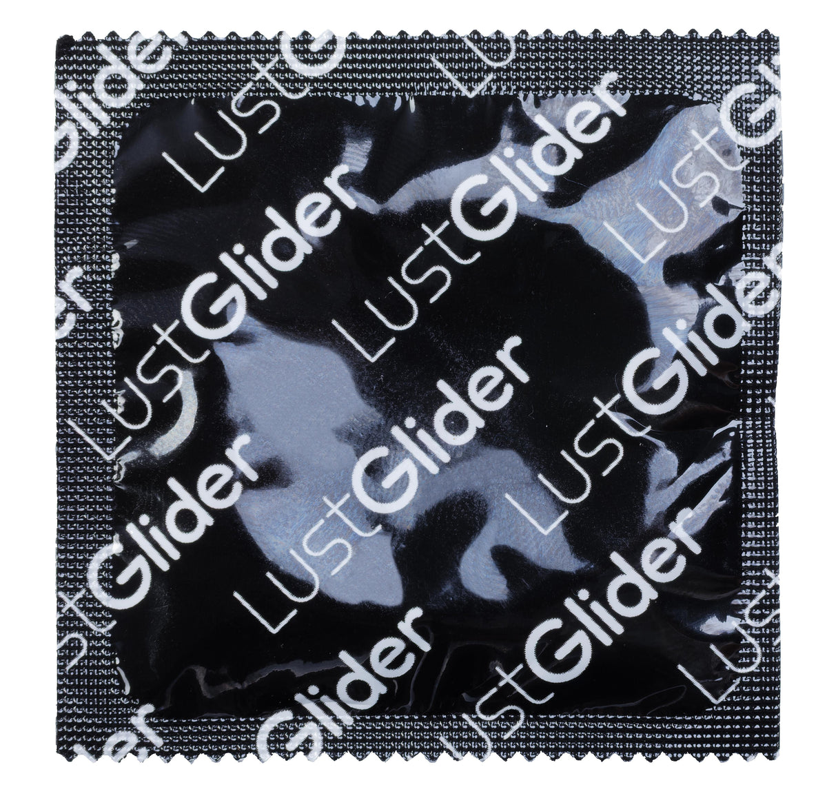 Detailansicht einer einzelnen LustGlider Extra-Stark Kondomverpackung mit Markenaufdruck