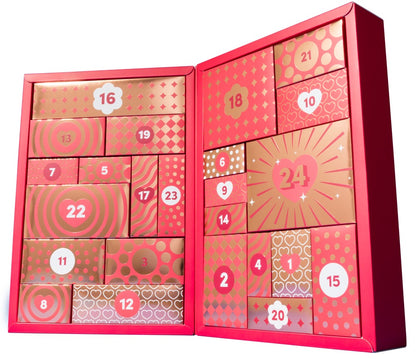 Geöffneter Magic Shiver Couples Erotik-Adventskalender 2026 mit 24 einzeln angeordneten Geschenkboxen