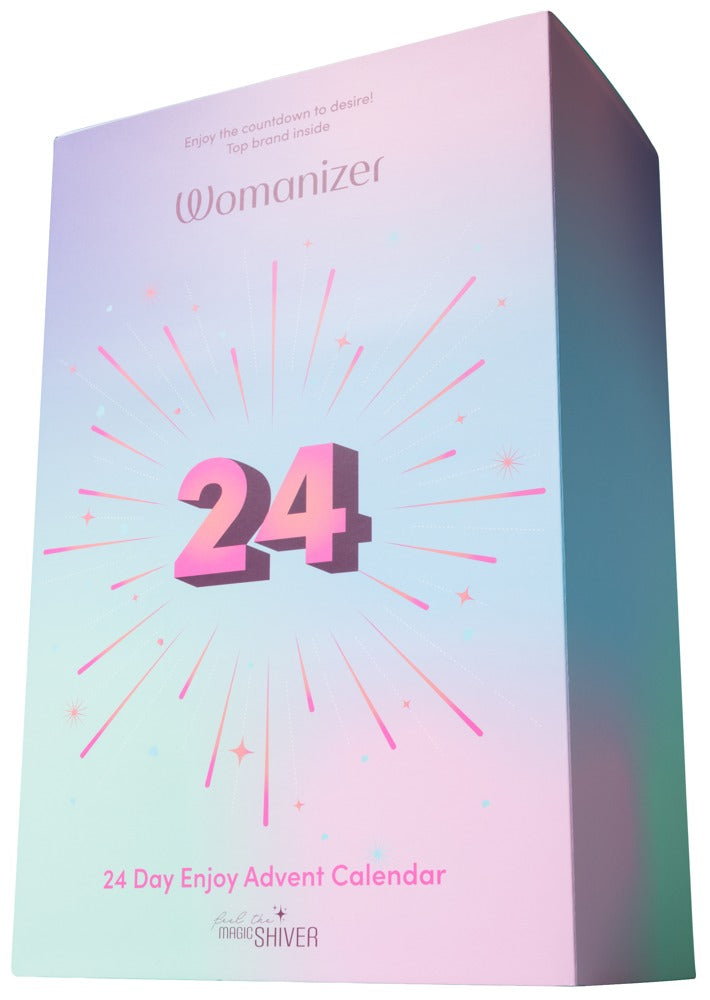 Frontansicht des Magic Shiver Enjoy Erotik-Adventskalenders 2026 im festlichen Pastell-Design