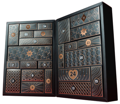 Geöffneter Magic Shiver Luxury Erotik-Adventskalender 2026 mit 24 einzeln angeordneten Geschenkboxen