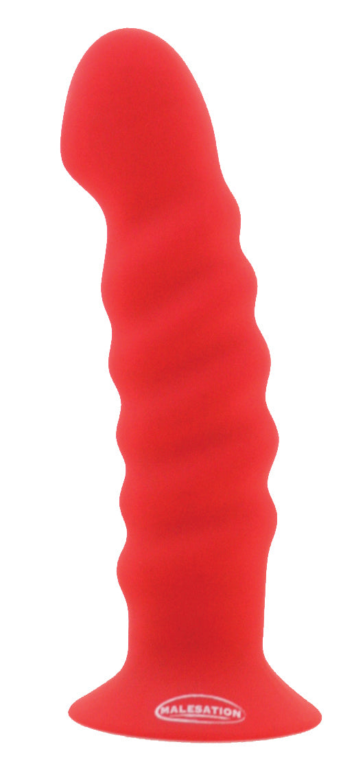 MALESATION Olly Big Silikon-Dildo in Rot mit strukturierter Form und breitem Saugfuß