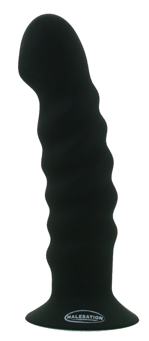 MALESATION Olly Big Silikon-Dildo in Schwarz mit strukturierter Form und breitem Saugfuß