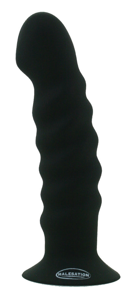 MALESATION Olly Big Silikon-Dildo in Schwarz mit strukturierter Form und breitem Saugfuß