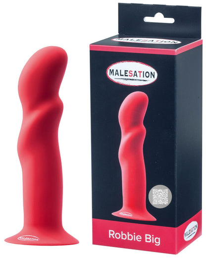 MALESATION Robbie Big Silikon-Dildo in Rot mit Saugfuß und Produktverpackung
