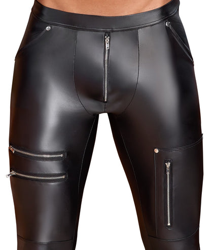 NEK Herren-Hose im schwarzen Mattlook – Zip-Details vorne