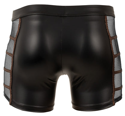 Rückansicht der schwarzen NEK Herren-Pants mit körperbetontem Wetlook-Schnitt und seitlichen Netz-Einsätzen