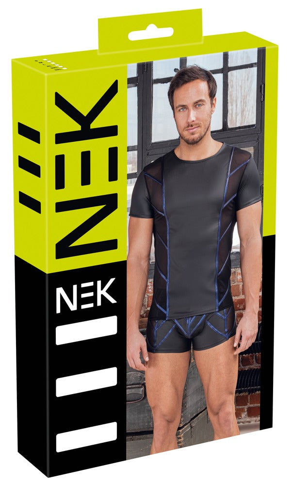 NEK Herren-Shirt mit schwarzem Mattlook und Blue-Metallic-Details in der Originalverpackung