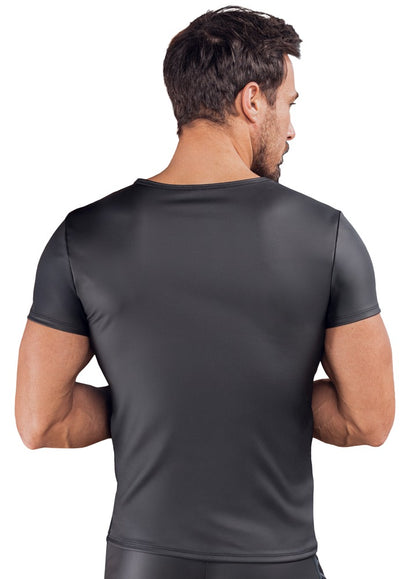 Rückansicht des körperbetonten NEK Herren-Shirts im schwarzen Mattlook am Model