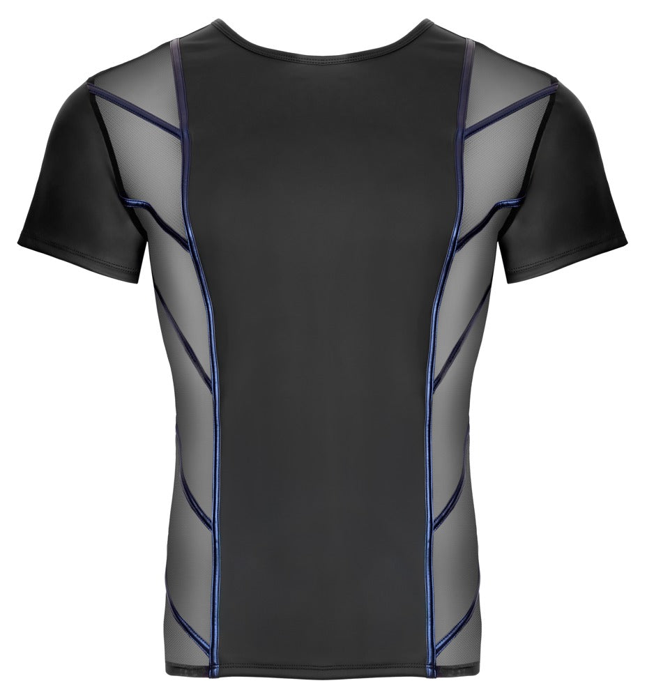NEK Herren-Shirt in Schwarz mit Netz-Einsätzen und Blue-Metallic-Streifen in Frontansicht