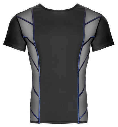 NEK Herren-Shirt in Schwarz mit Netz-Einsätzen und Blue-Metallic-Streifen in Frontansicht