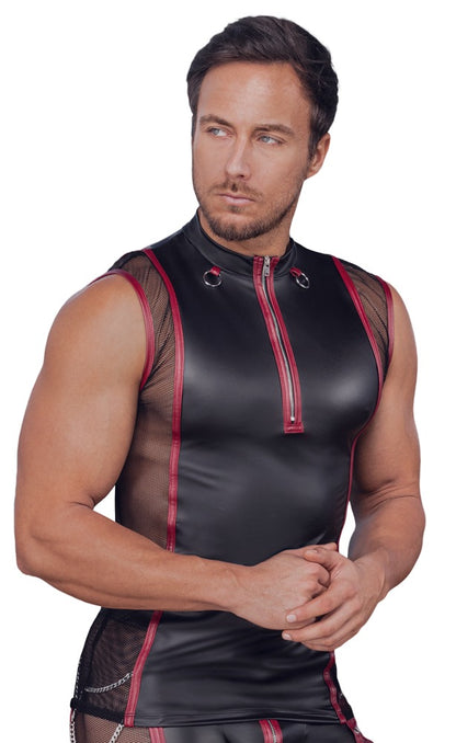 NEK Mattlook-Shirt mit roten Kontraststreifen und Front-Zip am Model