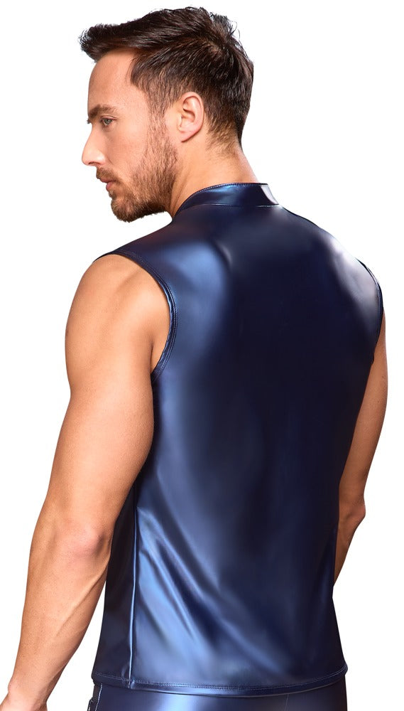 NEK Herren-Shirt im blauen Metallic-Mattlook am Model – Rückansicht