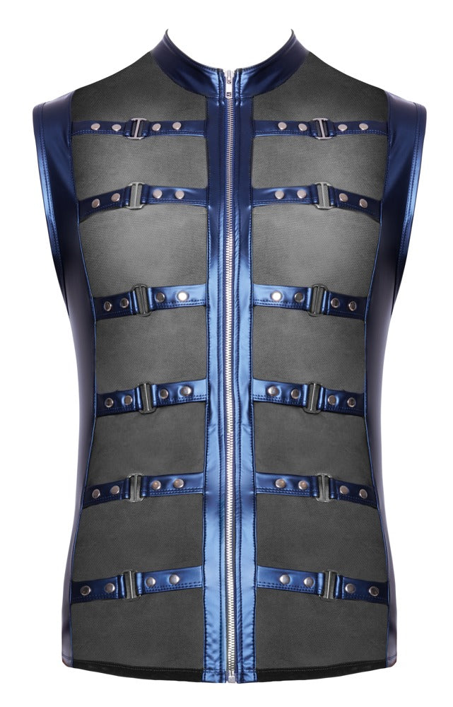 NEK Herren-Shirt in Blau – Vorderansicht mit Powernet und Nietenriemen
