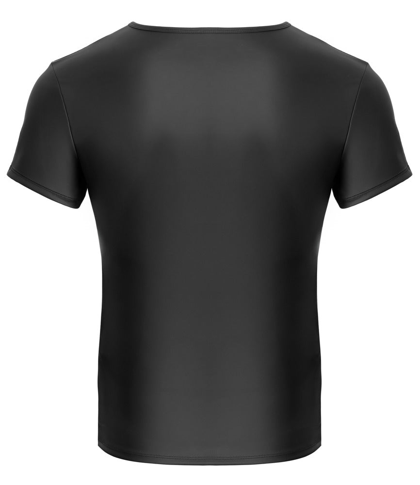 Rückansicht des schwarzen NEK Kurzarm-Shirts im körperbetonten Mattlook