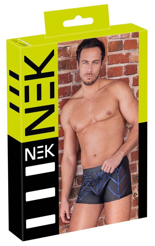 NEK Pants mit schwarzem Mattlook, Netz und Blue-Metallic-Details in der Originalverpackung